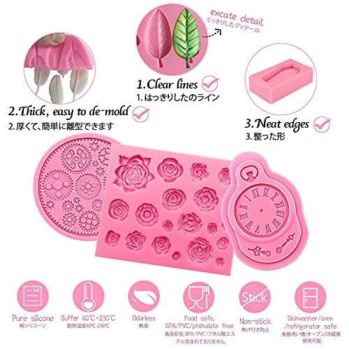 Funshowcase 32 Cavity Roses Flower Fondant Candy Silicone Mold for Sugarcraft Cake Decoration, Cupcake Topper, Polymer Clay, Soap Wax Making, Resin Jewelry Casting Crafting Projects