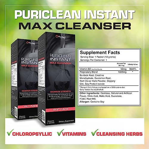 Puriclean Same-Day Max Detox Drink, Maximum Strength Cleansing Quick Flush Potent Deep System Cleanser 5X Stronger & Faster Than Other Pre-Mixed Cleansers Fruit Punch (32 oz) (2)