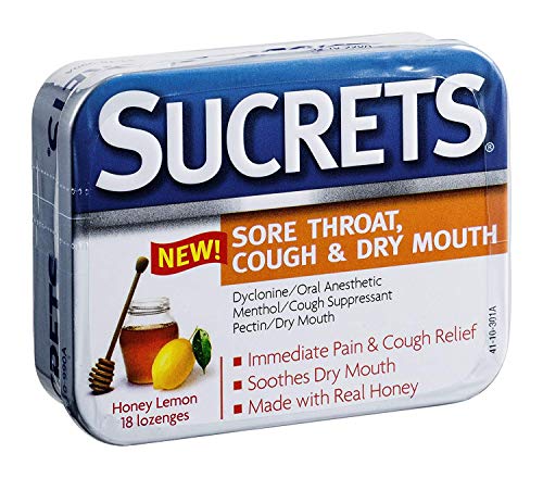 Sucrets Sore Throat & Cough Lozenges, Honey Lemon, 18 Count (6 Pack)
