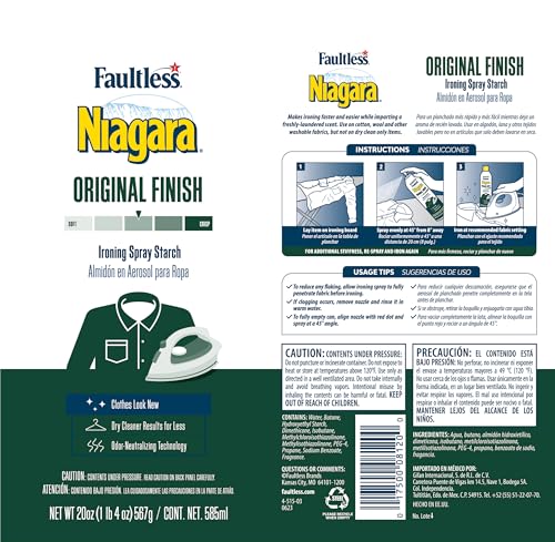 Niagara Original Spray Starch (4-pack, 20 oz) - Niagara Starch Spray Iron Aid: Non-Flaky/Clogging | Durafresh Scent - Original Hold Iron Out Spray - Iron Spray Pack for Clothes & Fabrics…