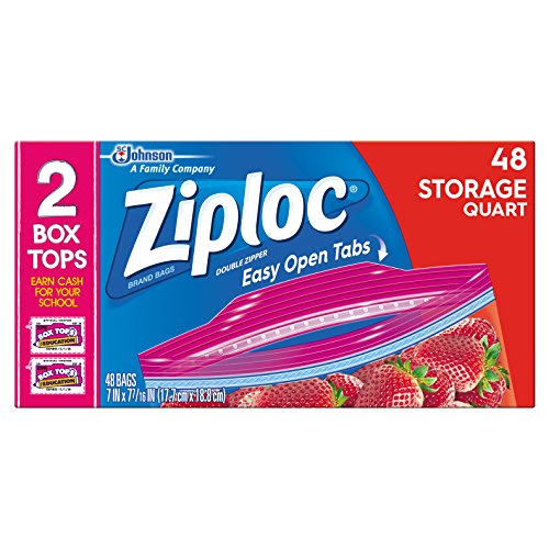 Ziploc Storage Bags with New Grip 'n Seal Technology, For Food, Sandwich, Organization and More, Smart Zipper Plus Seal, Quart, 3 pack, 150 count