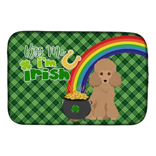 Caroline's Treasures WDK4885DDM Toy Apricot Poodle St. Patrick's Day Dish Drying Mat Absorbent Dish Drying Mat Pad for Kitchen Counter Dish Drainer Mat for Countertop, 14 x 21", Multicolor