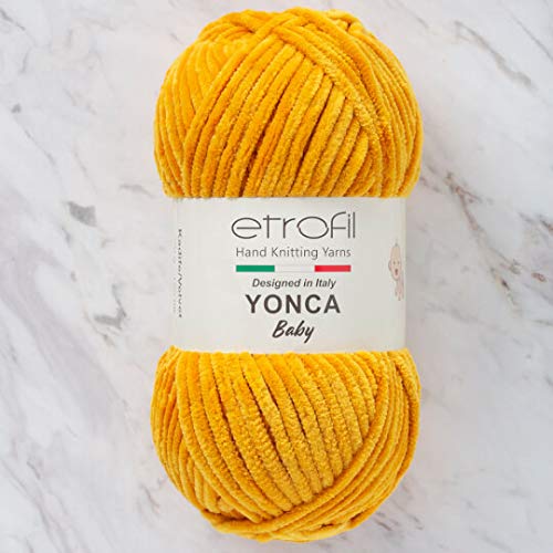 5 Skein (Pack) Etrofil Yonca Chenille Yarn, 100% Polyester, Each Skein 100 gr (3.5 oz), 120 m (131 yd), 6 : Super Bulky (Mustard Yellow - 70214)