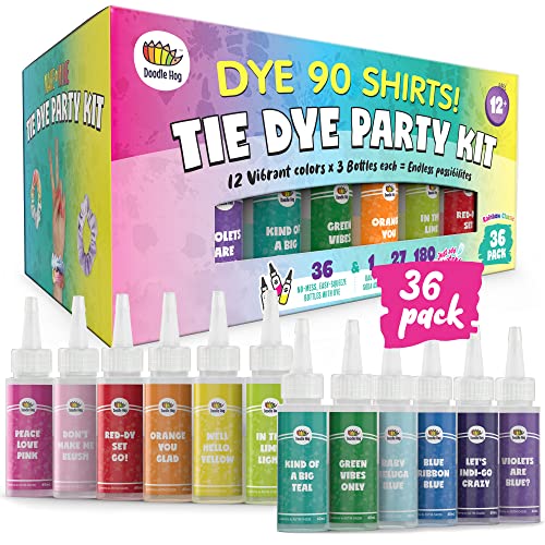 Tie Dye Party Kit for Kids & Adults - 36 Large Tye Dye Bottles with 12 Colors & Tie Dye Powder, Soda Ash, Gloves - Tie Dye Kit for Large Groups - Non-Toxic Tyedyedye Kit - Dye for Clothes