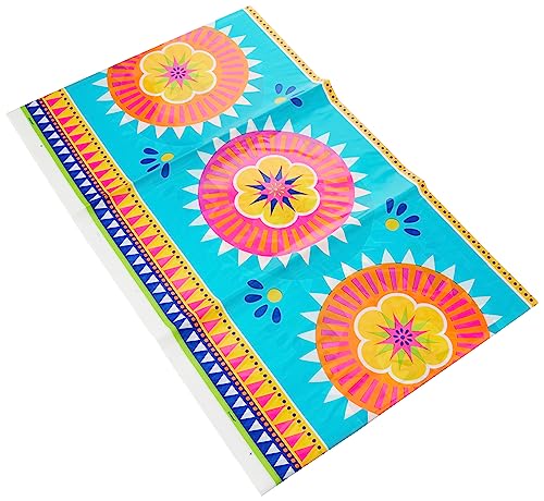 Boho Fiesta Rectangular Plastic Table Cover - 54" x 84" (1 Pc.) - Durable, Easy Clean & Vibrant Multicolor Design - Perfect For Outdoor Parties, BBQs & Celebrations