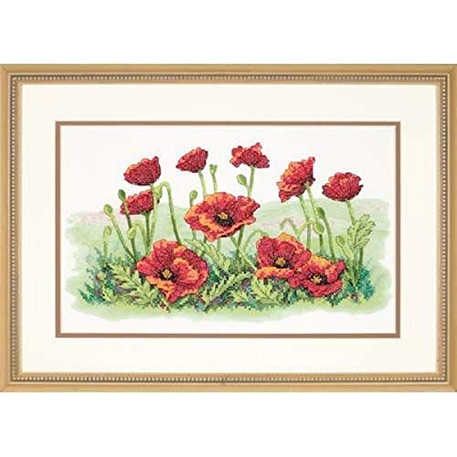 Dimensions 'Field of Poppies' Stamped Cross Stitch Kit, 16'' W x 10'' H, Green,Red,White