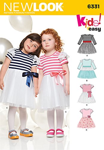 Simplicity New Look Kids Easy Pattern 6331 Toddler Dress and Stretch Knit Bodice, Sizes 1/2-1-2-3-4