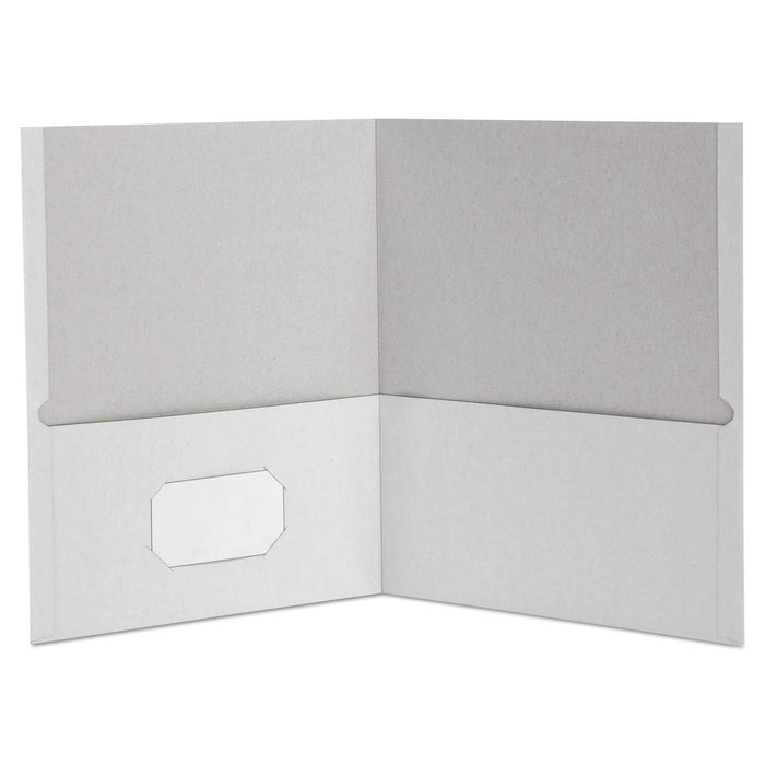 Universal Two-Pocket Portfolio, Embossed Leather Grain Paper, White