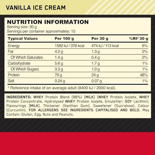 Optimum Nutrition 100 Whey Gold Standard Vanilla Ice Cream