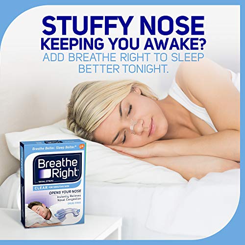 Breathe Right Nasal Strips to Stop Snoring, Drug-Free, Clear for Sensitive Skin, 30 count (Pack of 2) ( Pack May Vary )