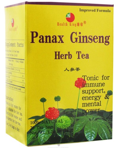 Health King Panax Ginseng Herb Tea, Teabags, 20-Count Box (Pack of 4)