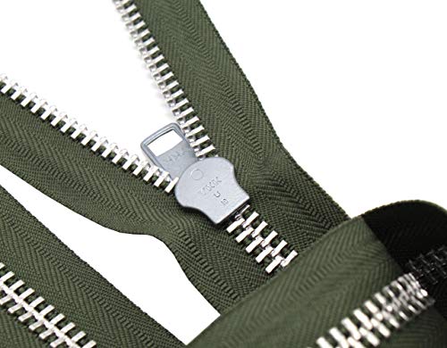 YKK #10 10 Inch to 36 Inch Aluminum Separating Jacket Zipper Extra Heavy Duty Metal Zippers for Sewing Coats Crafts (Olive Green - 567, 22 Inches)