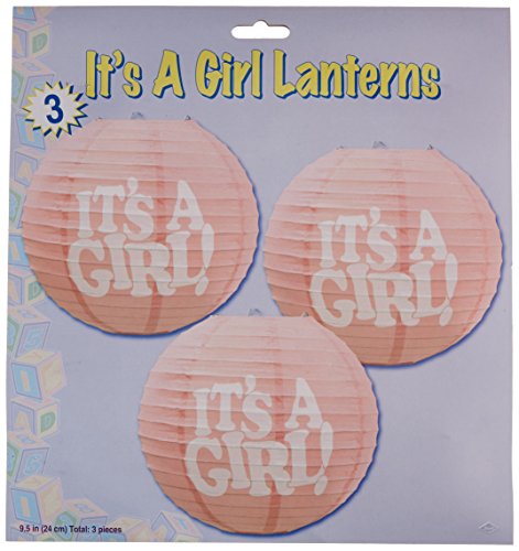 Beistle 3-Pack It's a Girl! Paper Lanterns, 9-1/2-Inch, pink/white (54575)