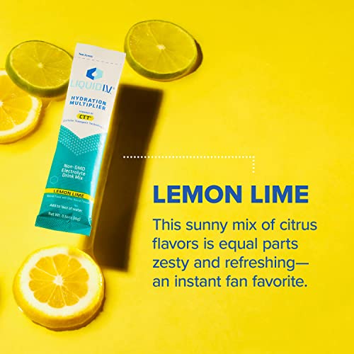 Liquid I.V. Hydration Multiplier - Lemon Lime - Hydration Powder Packets | Electrolyte Powder Drink Mix | Easy Open Single-Serving Sticks | Non-GMO | 3 Pack (48 Servings)