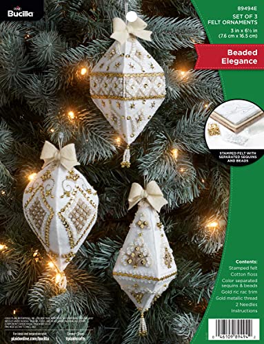 Bucilla Felt Applique 6 Piece Ornament Making Kit, Beaded Elegance, Perfect for DIY Arts and Crafts, 89494E