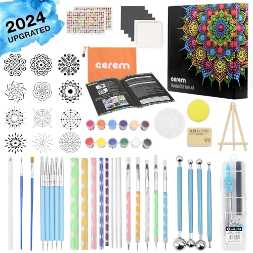 Mandala Dotting Tools Kit with Acrylic Paints and Reusable Stencils - Dot Art Set for Rock Painting, DIY Craft Project, Home Decor Drawing Activity