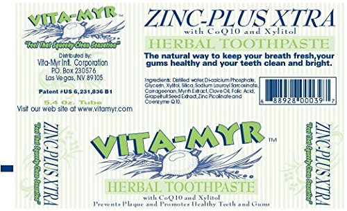 3 Pack VITA-MYR Zinc Plus Xtra Natural & Effective Herbal Toothpaste 5.4 oz