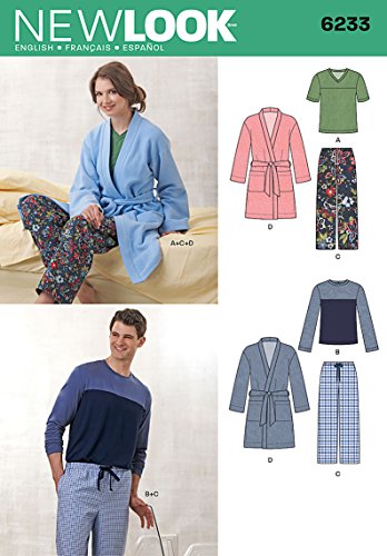 Simplicity Creative Patterns New Look 6233 Unisex Pants, Robe and Knit Tops, A (X-Small-Small-Medium-Large-X-Large)
