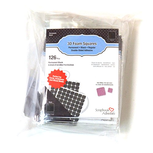 Scrapbook Adhesives by 3L, Black 3L Scrapbook Adhesive Permanent Regular Pre-Cut 3D Foam Squares, 1/2-Inch, 126pk, Set of 10, 1/2" X 1/2", 1260 Count
