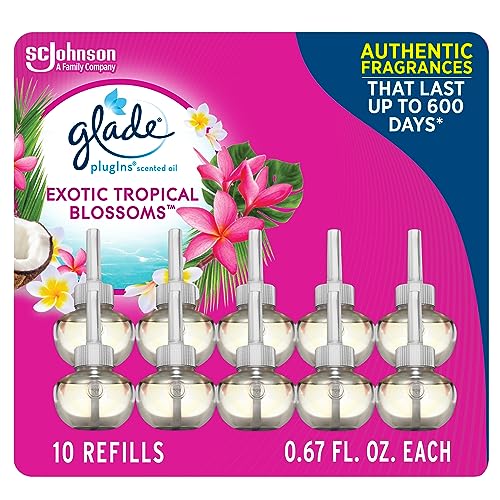 Glade PlugIns Refills Air Freshener, Scented and Essential Oils for Home and Bathroom, Exotic Tropical Blossoms, 6.7 Fl Oz, 10 Count (Packaging May Vary)