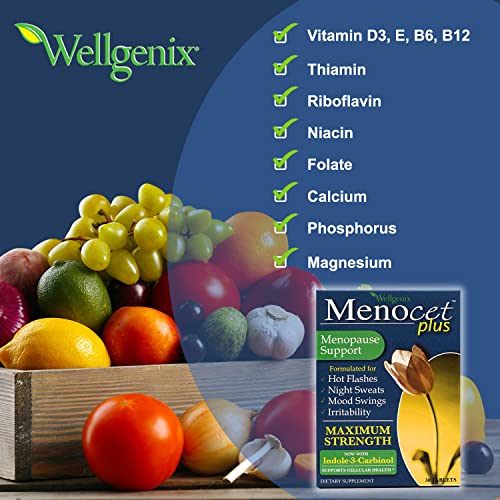 Wellgenix Menocet Plus Menopause Support - All-in-One Menopause Supplement - Daily Relief Feminine Care - Hot Flashes, Night Sweats, Mood Swings & Irritability - 30 Tablets (Pack of 2)