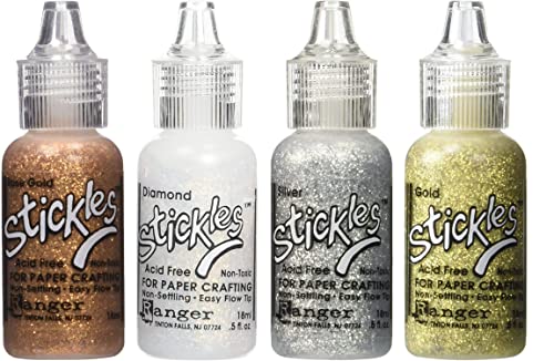 Stickles Glitter Colors - Rose Gold, Diamond, Silver & Gold - 4 Item Bundle