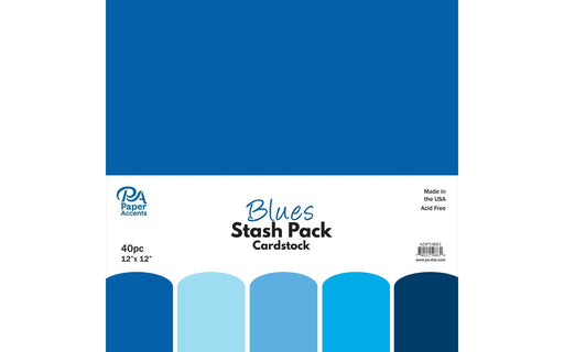 PA Paper Accents Stash Pack Cardstock Pack 12" x 12" Blues Colored cardstock Paper for Card Making, Scrapbooking, Printing, Quilling and Crafts, 65lb., 40 Pieces