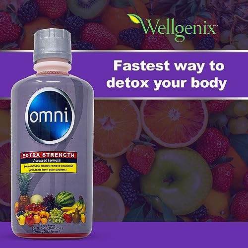 Wellgenix Omni Cleansing Drink, Extra Strength Body Detox, Herbal Cleanse Detox Liquid, Flush Your System, Fruit Punch Flavor, 32 Fl Oz, Premium Detox Support Supplement