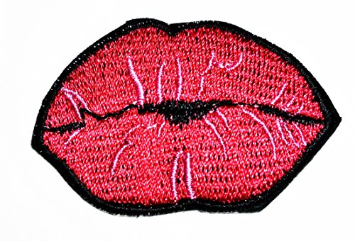 HHO Pink Hot Lips Lady Rider Embroidered Patch Embroidered DIY Patches, Cute Applique Sew Iron on Kids Craft Patch for Bags Jackets Jeans Clothes