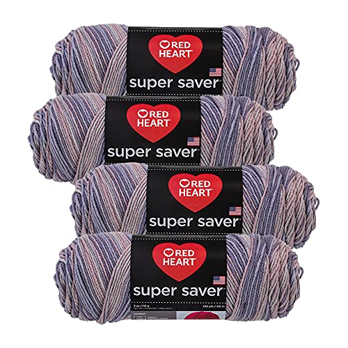 Red Heart Super Saver Yarn (4-Pack of 5oz Skeins) (Mulberry)