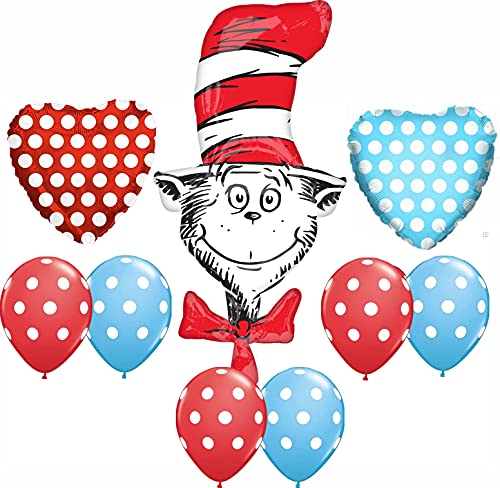 9 pc. Dr. Seuss The Cat in The Hat Happy Birthday Balloons Decoration Supplies Party Baby Shower