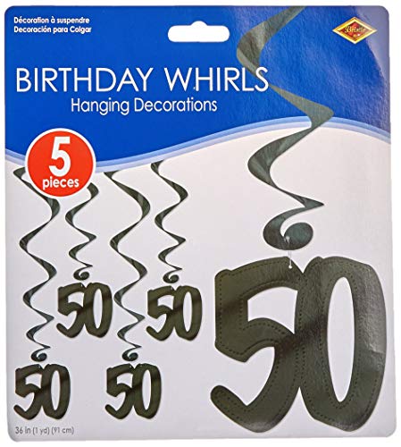 Beistle 57596-50 "50" Whirls Party Decor, 3-Feet, 5-Pack