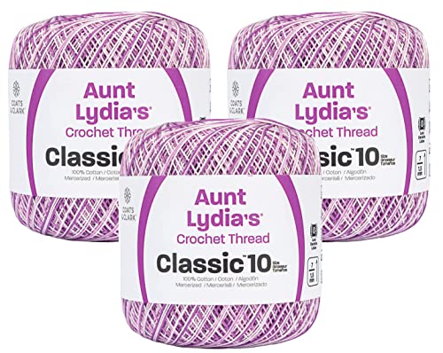 Aunt Lydia's Bulk Buy Crochet Cotton Classic Crochet Thread Size 10 (3-Pack) Shades of Purple 154-26