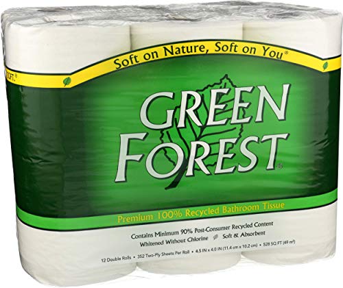 Green Forest Premium 100% Recycled Bathroom Tissue, 352 Sheets, 12 Rolls (Pack of 1)