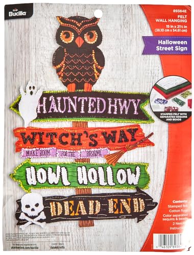 Bucilla Felt Applique Wall Hanging Kit, Halloween Street Sign, Perfect for DIY Arts and Crafts, 89384E