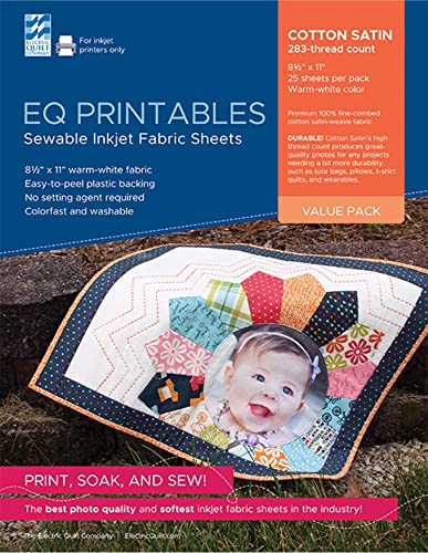 EQ Inkjet Printable Cotton Satin Fabric Sheets 8.5"X11" - 25/Pkg