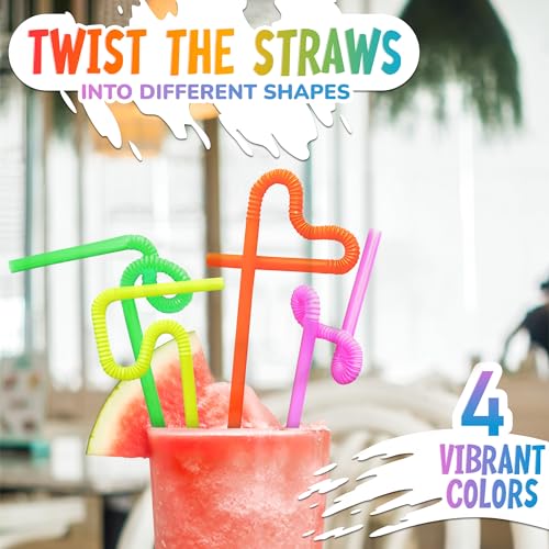 200 Pack Extra Long Straws Disposable - 17" Cocktail Straws Drinking Plastic Neon Assorted Color Long Bendable Drinking Straws Plastic Disposable Straws - Extra Long Plastic Drinking Straws Disposable