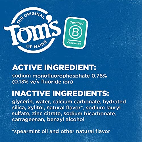 Tom's of Maine Whole Care Natural Toothpaste with Fluoride, Spearmint, 4 Ounce (Pack of 3), (Packaging May Vary)