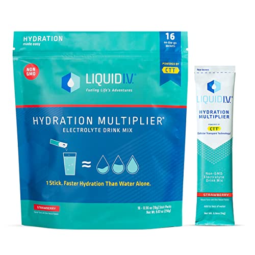 Liquid I.V. Hydration Multiplier - Strawberry - Hydration Powder Packets | Electrolyte Powder Drink Mix | Easy Open Single-Serving Stick | Non-GMO | 12 Pack (192 Servings)