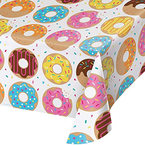 Creative Converting All Over Print Plastic Tablecover, Donut Time - 54" x 102"