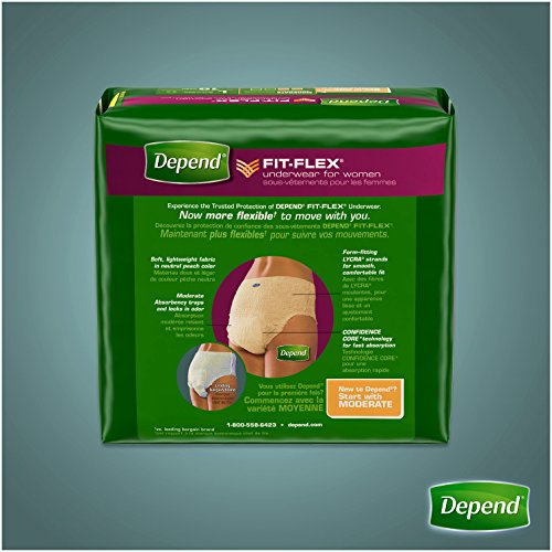 Depend FIT-FLEX Incontinence Underwear for Women, Maximum Absorbency, L, Tan (Packaging may vary)