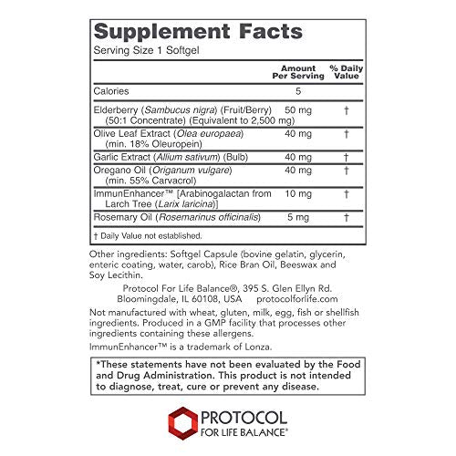 Protocol A-Biotic - Immune Support Supplement* - Garlic Supplement - with Elderberries, Olive Leaf Extract, Oregano & Rosemary Oils - Dairy & Egg Free - 60 Softgels
