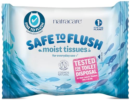 Natracare Safe to Flush Moist Tissues, Made of 100% paper and an Organic and Natural formula with Aloe Vera and Witch Hazel, Sewer Safe, Flushable Wipes (480 Count)