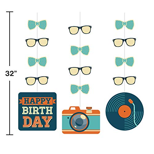 Creative Converting 346375 Hipster Birthday Hanging Cutouts Decoration, Multicolor, 32", 3 Ct