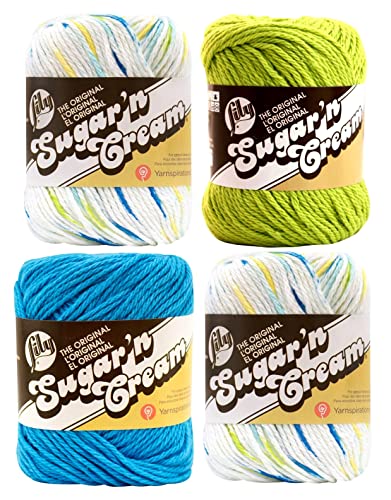 Bulk Buy: Lily Sugar 'n Cream Limited Edition 100% Cotton Yarn (Curated 4-Pack) (Summer Print, Hot Blue, Hot Green)