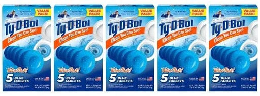 Ty-D-Bol Blue Tablets Value 5 Pack, Cleans and Deodorizer Toilets for a Fresh Smelling Bathroom (Pack of 5)