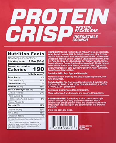 BSN Protein Crisp, Chocolate Crunch, 12 Bars, 1.94 oz (55 g) Each