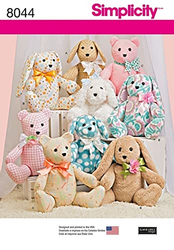 Simplicity Crafts Sewing Pattern 8044 Bear, Dog & Rabbit Stuffed Animal Toys