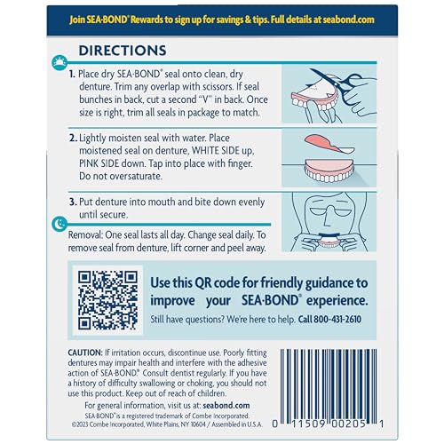 Sea-Bond Secure Denture Adhesive Seals, Original Uppers, Zinc-Free, All-Day-Hold, Mess-Free, 30 Count (Pack of 4)