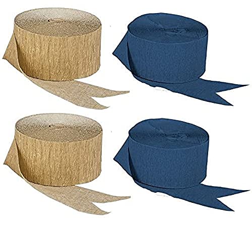 USA-Made Navy Blue and Gold Metallic Crepe Paper Streamers